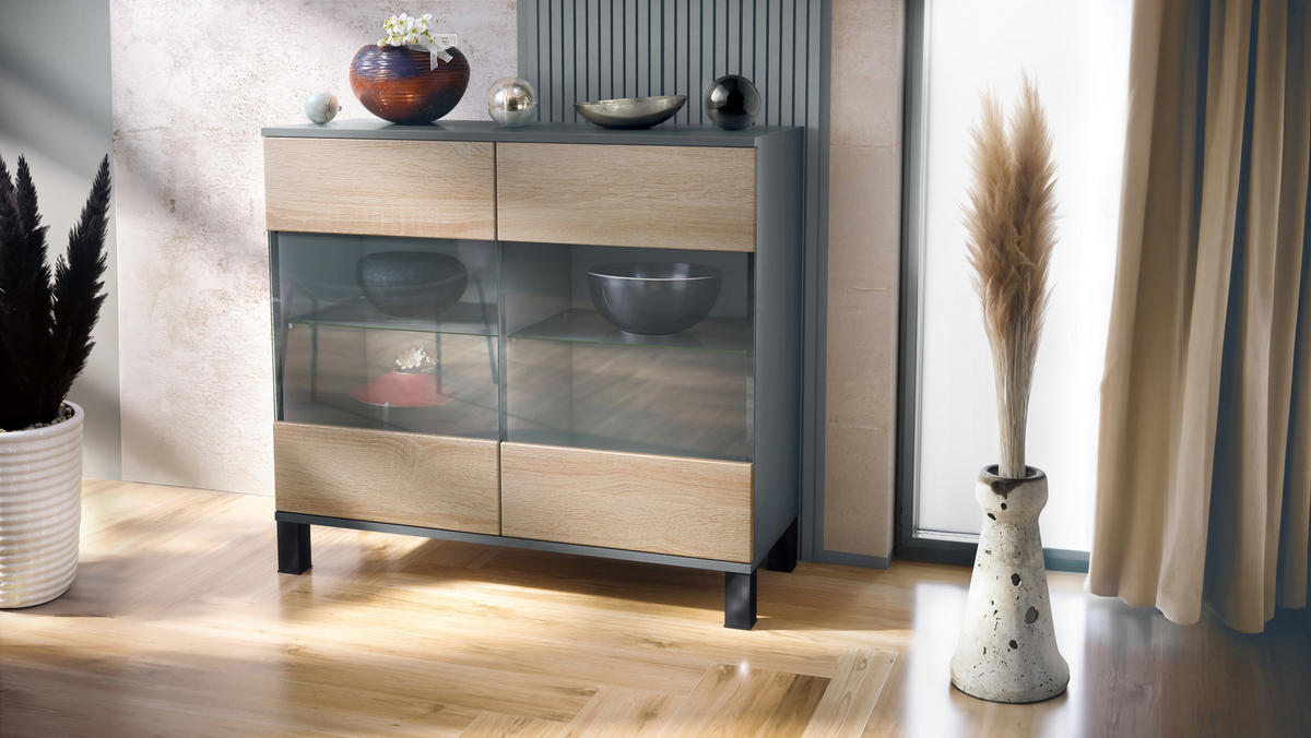 KOMMODE Bari Eiche sägerau - Eiche San Remo, Holzwerkstoff (92.5/84.5/35cm) - Vladon