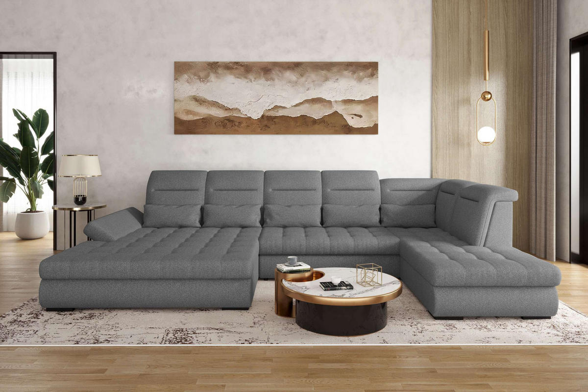 WOHNLANDSCHAFT Toscana Strukturstoff inkl. Schlaffunktion - Anthrazit, Textil (208/87/358cm) - 99rooms