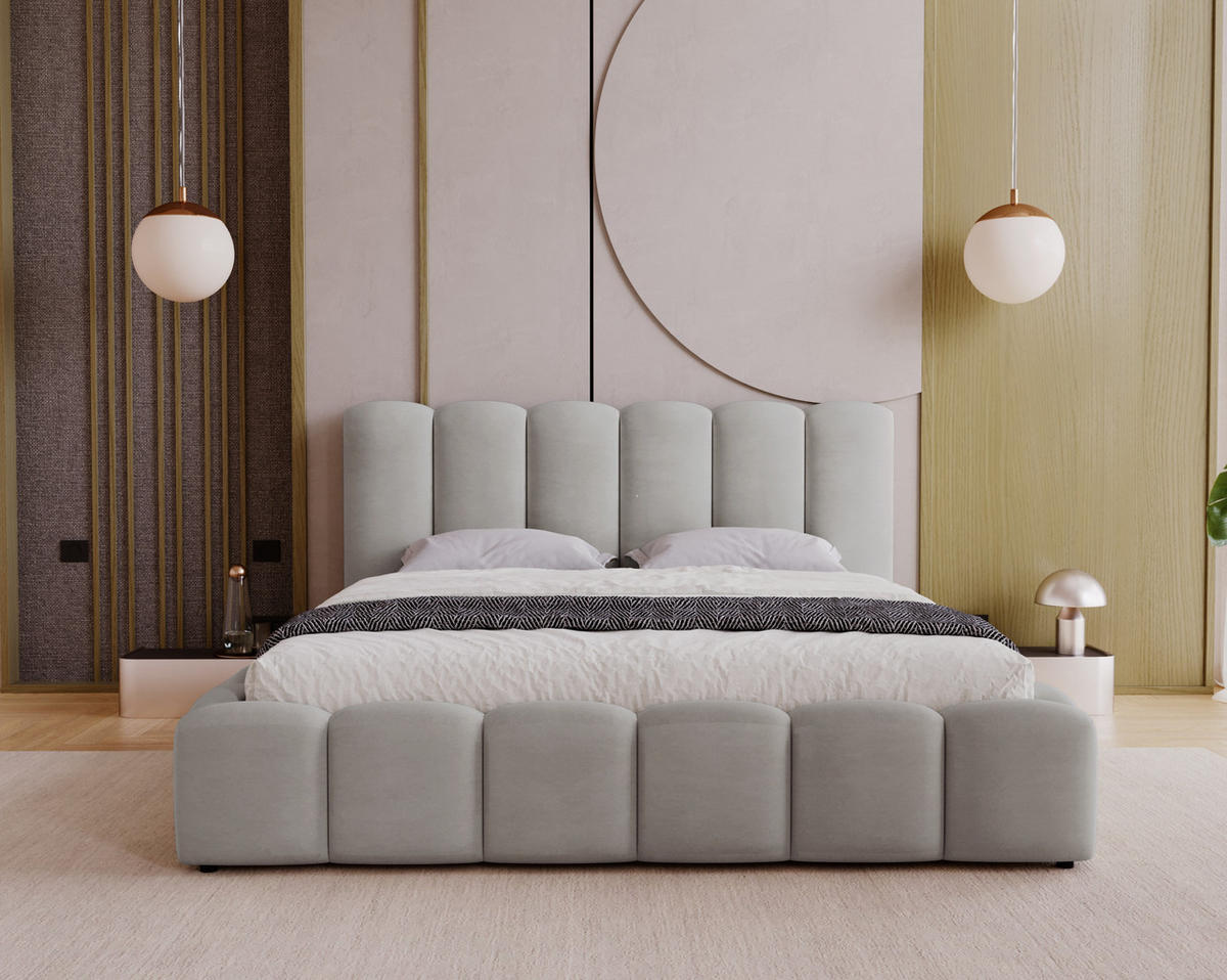 POLSTERBETT 200x200 cm Florent, Bettkasten, Samt, Hellgrau - Hellgrau, Holz/Textil (200/200cm) - Emporius