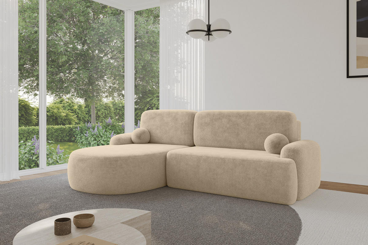 ECKSOFA mit Schlaffunktion und Bettkasten LIRA-L - 264x172x89 Hellbeige - Cappuccino, Holzwerkstoff/Textil (264/172cm) - ALTDECOR