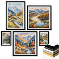 WANDBILDER 5er-Set - 50x50 cm & 20x30 cm & 40x60 cm Schwarzer Rahmen - Nachthimmel, Berge, Winter, Weltraum - Schwarz, Kunststoff (40/60cm) - ArtPrintCave