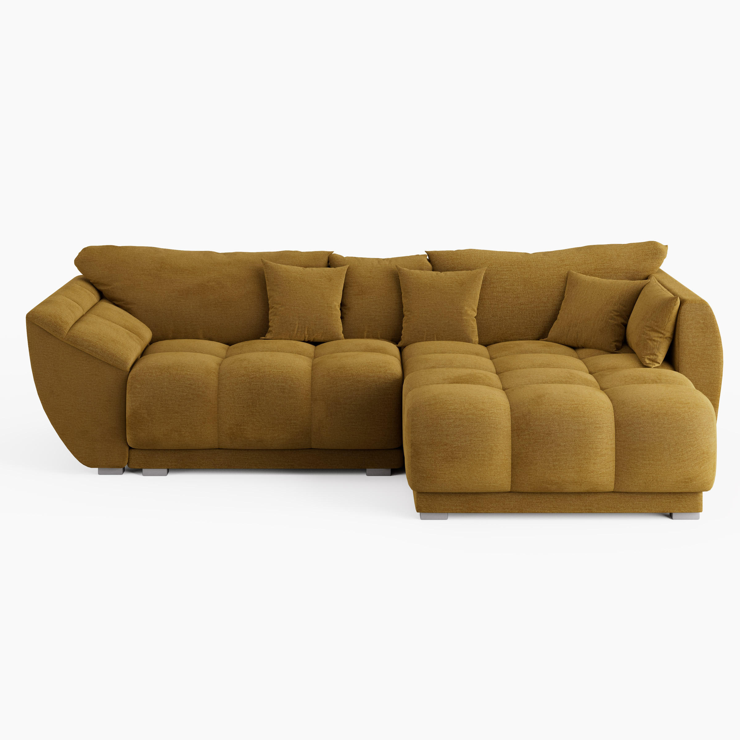 ECKSOFA LARGO Rechts Gelb Velours-Stoff L-Form Couch mit Schlaffunktion & Bettkasten - Gelb/Schwarz, Holz (285/180cm) - Barchello
