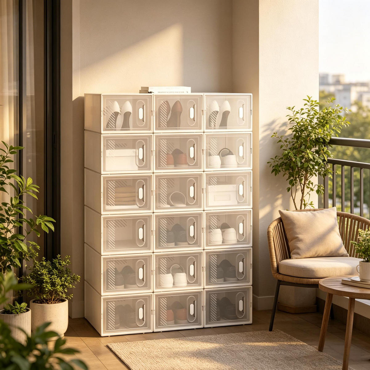 SCHUHBOXEN-SET Transparent/Weiß 18er-Set 75/35,5/111,5 cm - Transparent, Kunststoff (75/111.5/35.5cm) - PANGIVO