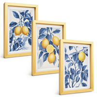 BILDER SET 3er Set - 20x30 cm Goldrahmen - Zitronenzweige mit blauen Blättern - Goldfarben, Kunststoff (20/30cm) - TULUP