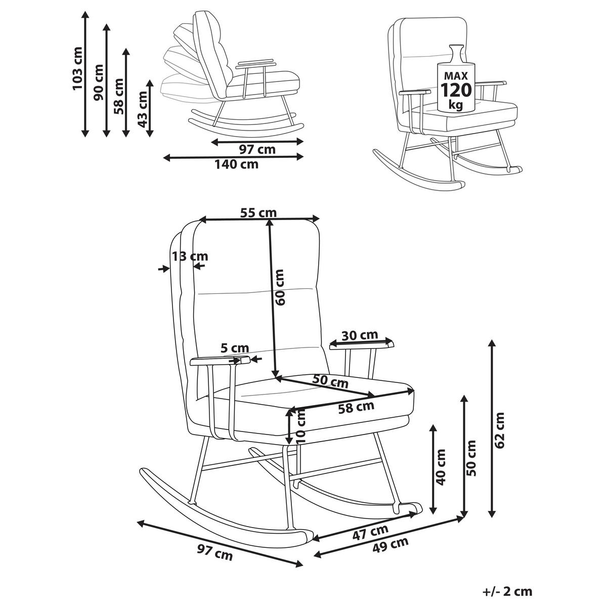 SCHAUKELSESSEL Beige Eskelin - Beige/Schwarz, Textil (58/103/97cm) - Beliani