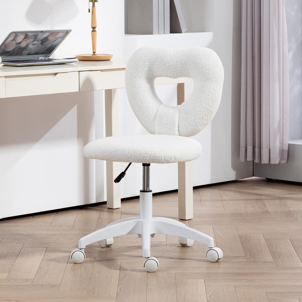 SCHREIBTISCHSTUHL Bürostuhl Drehbar Homeoffice Stuhl mit Herzförmige Rückenlehne - Weiß, Kunststoff (45/88/56cm) - HOMCOM