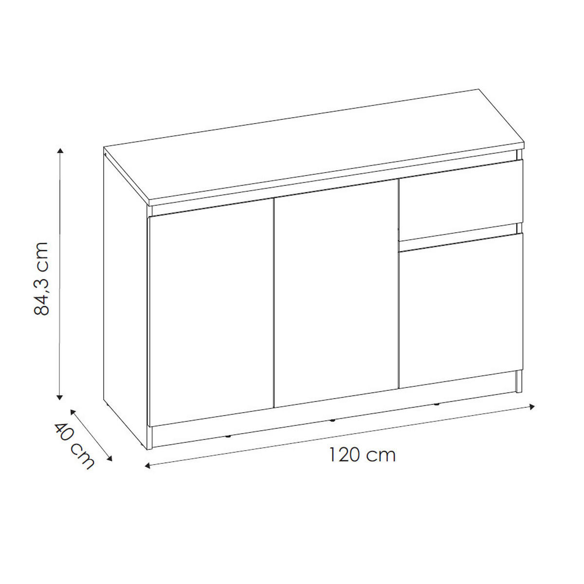 KOMMODE City weiß 120 / 40 / 84cm - Weiß, Holz/Holzwerkstoff (120/84/40cm) - Feldmann-Wohnen