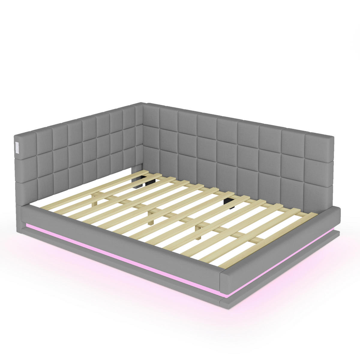 SCHLAFSOFA aus Leinen 140x200 cm Grau mit LED-Beleuchtung, USB-Anschluss und Lattenrost - Grau, Textil (140/200cm) - IVMEU