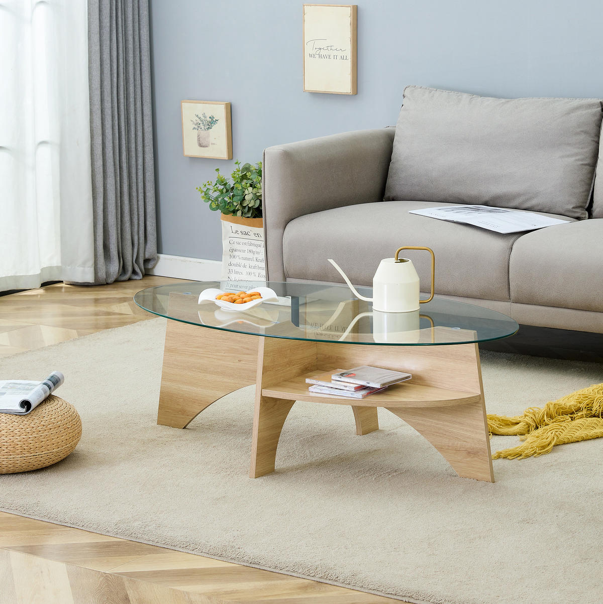 KLUBSKA miza 104,9x60 cm iz MDF in stekla, transparentna/drevesni dekor - prozorna, steklo (104.9/60/45cm) - BEAOK