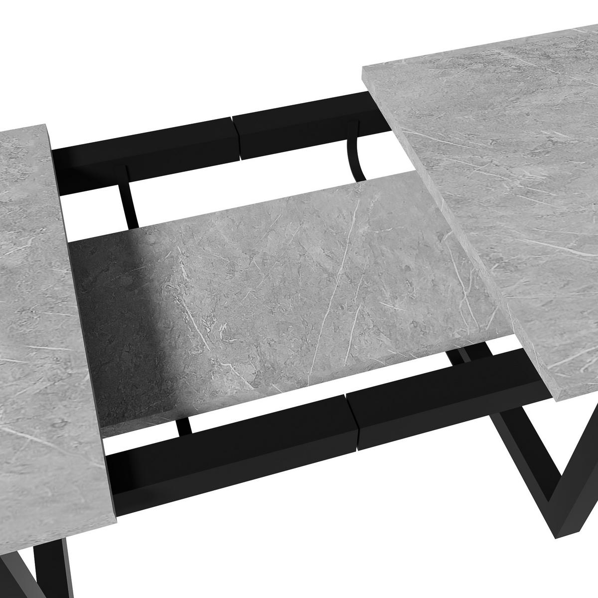 ESSTISCH Erweiterbar Betonoptik Schwarz Industriestil 140-180x80cm - Grau, Holzwerkstoff (180/80/75cm) - FLIEKS