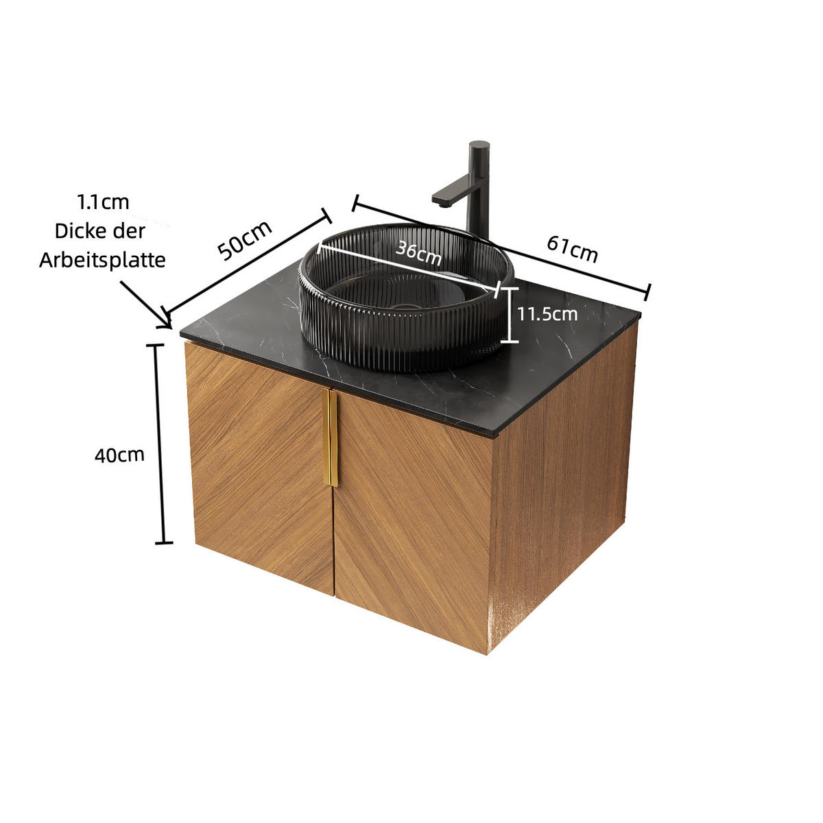 WASCHTISCH Braun-Eiche 61/50/52 cm - Schwarz, Holz (61/52.6/50cm) - PANGIVO
