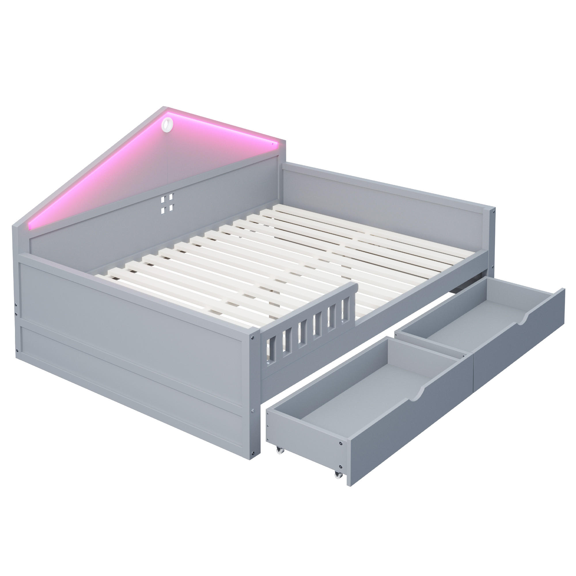 HAUSBETT 140/200 cm DE-32630 mit LED-Lichtleiste und Schubladen Grau - Grau, Holzwerkstoff (140/200cm) - ComfortXL