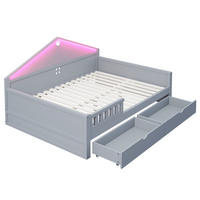 HAUSBETT 140/200 cm DE-32630 mit LED-Lichtleiste und Schubladen Grau - Grau, Holzwerkstoff (140/200cm) - ComfortXL