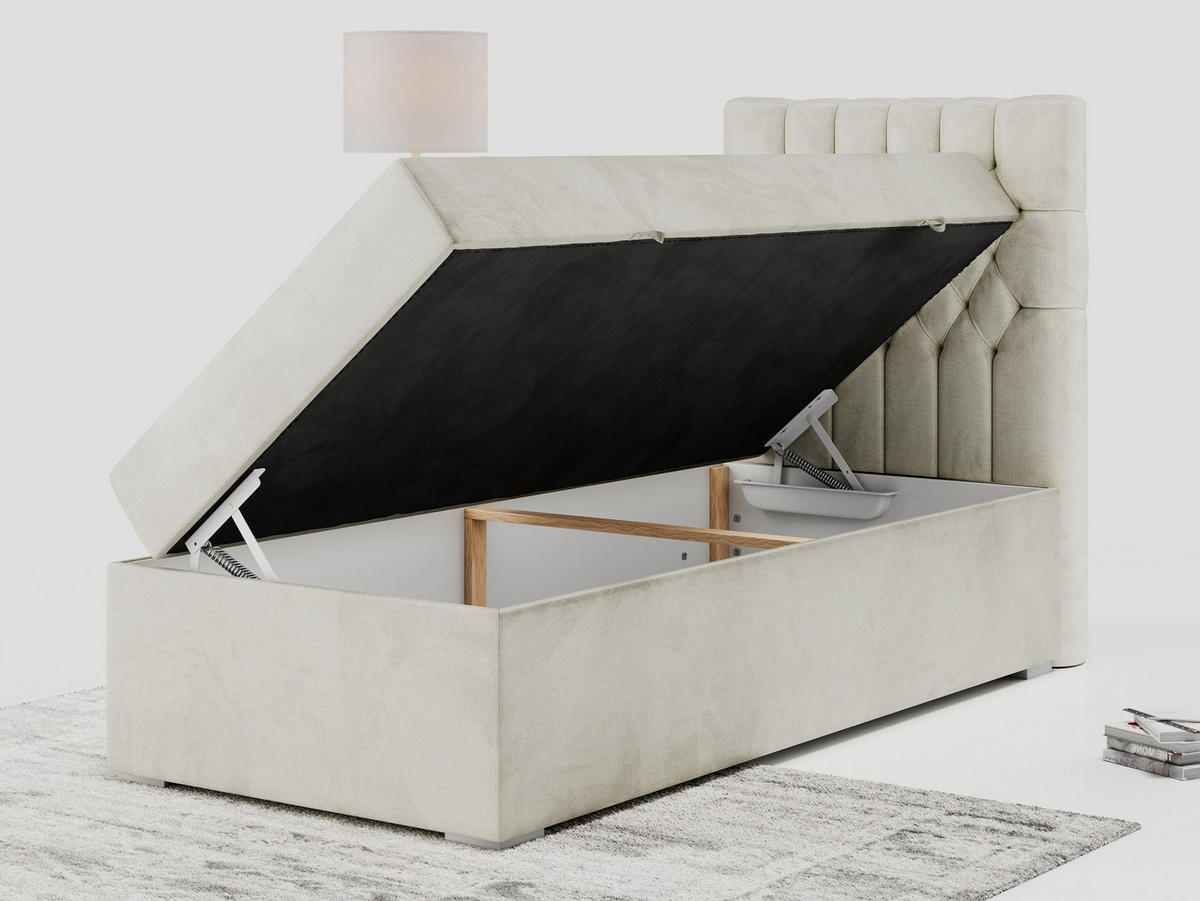 BOXBETT PERA 90/200 Beige Velvet - H3 - Rechts Seite - Beige, Holz/Textil (90/200cm) - MKS