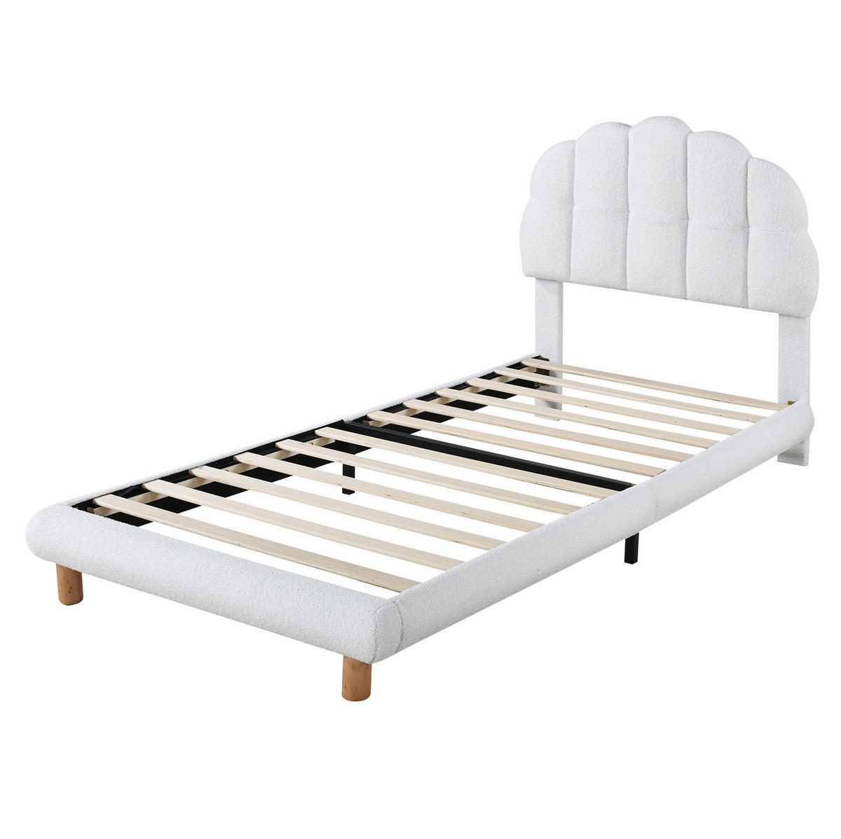 POLSTERBETT 90/200 cm aus Bouclé und MDF mit höhenverstellbarem Kopfteil Weiß - Weiß, Textil (90/200cm) - Modenvie