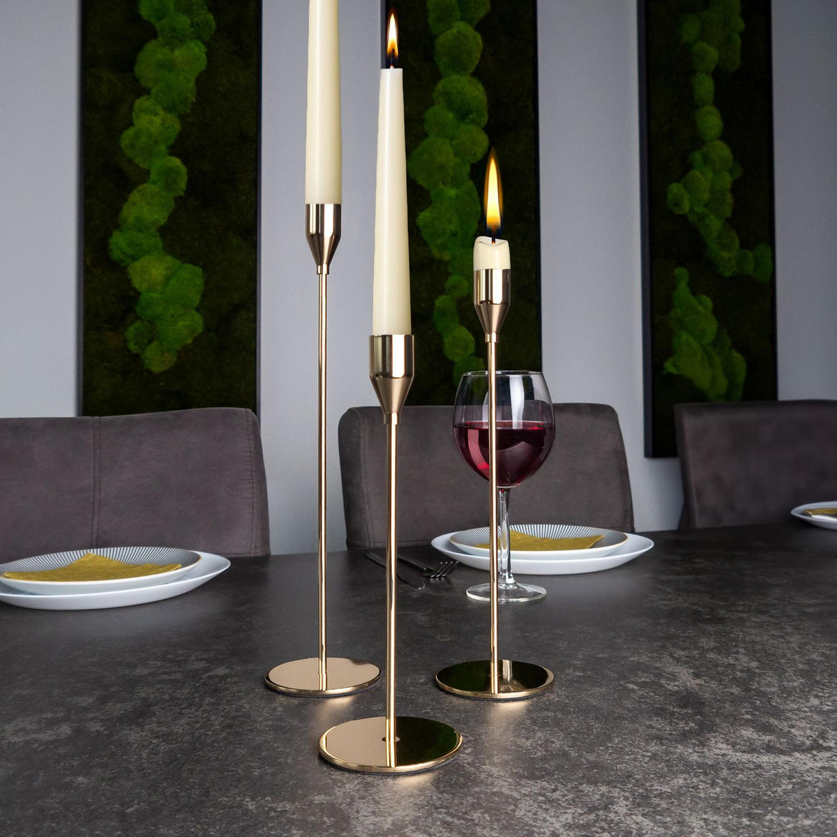 KERZENSTÄNDER 33/28/23 cm (3er-Set) - Roségold, Metall (8/33/8cm) - Intirilife