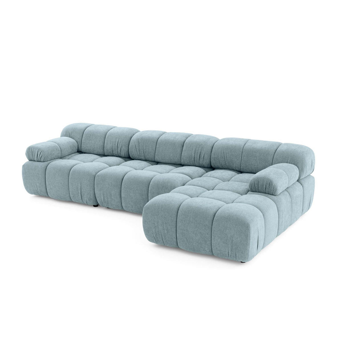 MODULARES Ecksofa MOMENTUM L, Rechts, Breite 282 cm, strukturierter Stoff, Hellblau - Chromfarben/Hellblau, Holz/Textil (155/282cm) - Muffo