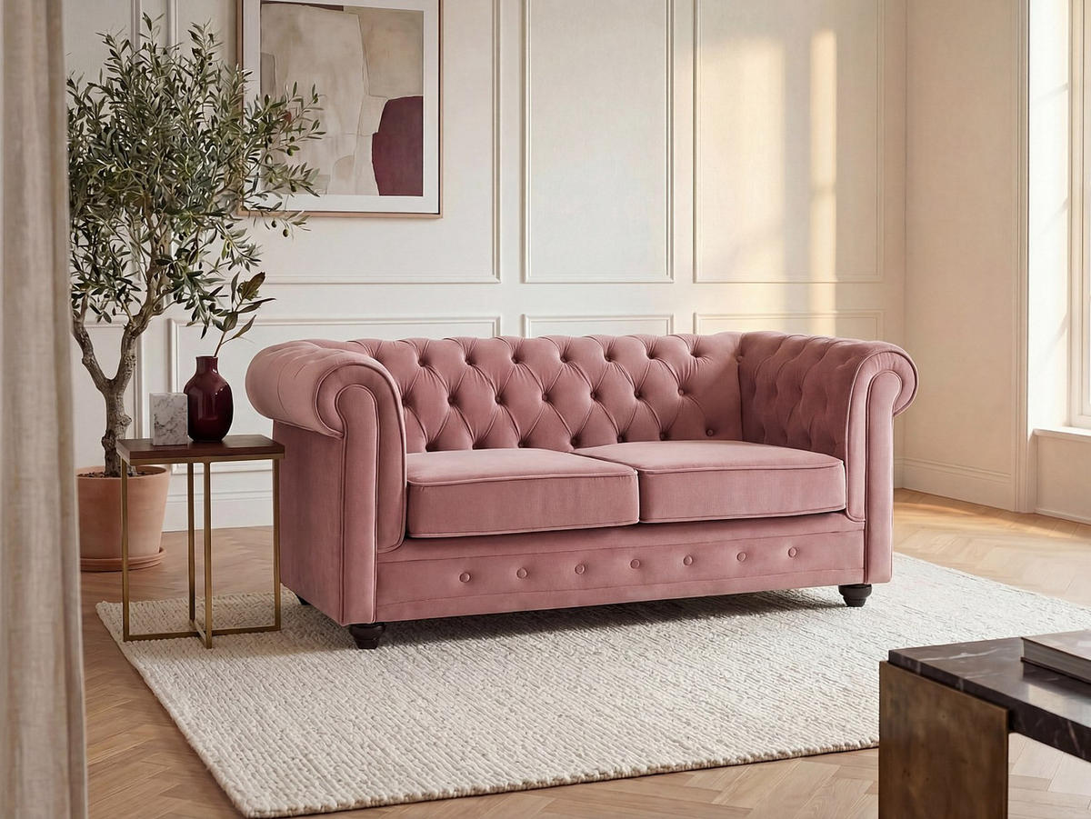 SOFA ohne Schlafmöglichkeit - 2 Personen-Sitzer - Samt, Stoff - Puderrosa - - Pink, Textil (168/72/88cm) - Vente-Unique