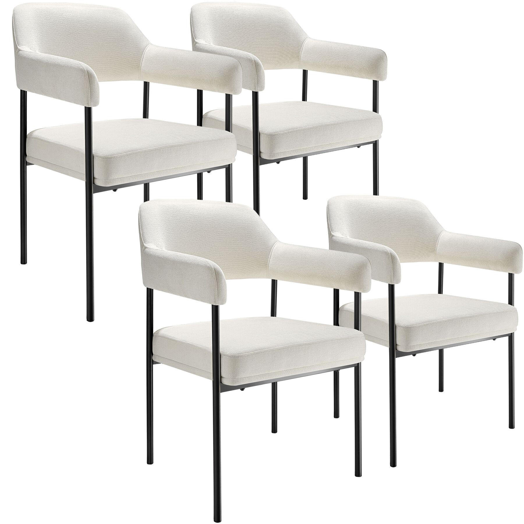 ARMLEHNSTUHL 4er Set Doé 58 x 62 x 85 cm Webstoff off-white/schwarz - Schwarz/Weiß, Textil (58/85/62cm) - tectake