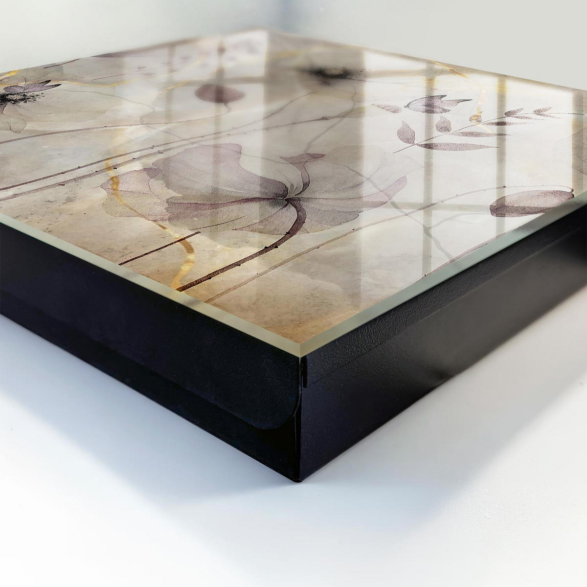 SCHLÜSSELBOX Schwarz 30x30 cm- Türöffnung nach rechts - Zarte Flora - Grau, Metall (30/30/5cm) - TULUP
