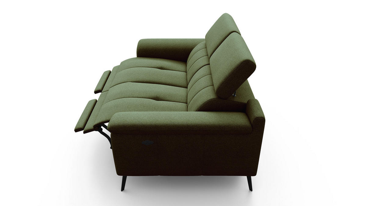 RELAXSOFA FIERO 2-Sitzer mit 2 Relaxfunktionen, olivgrün - Schwarz/Olivgrün, Holzwerkstoff/Textil (170/82/103cm) - Courtois Laville