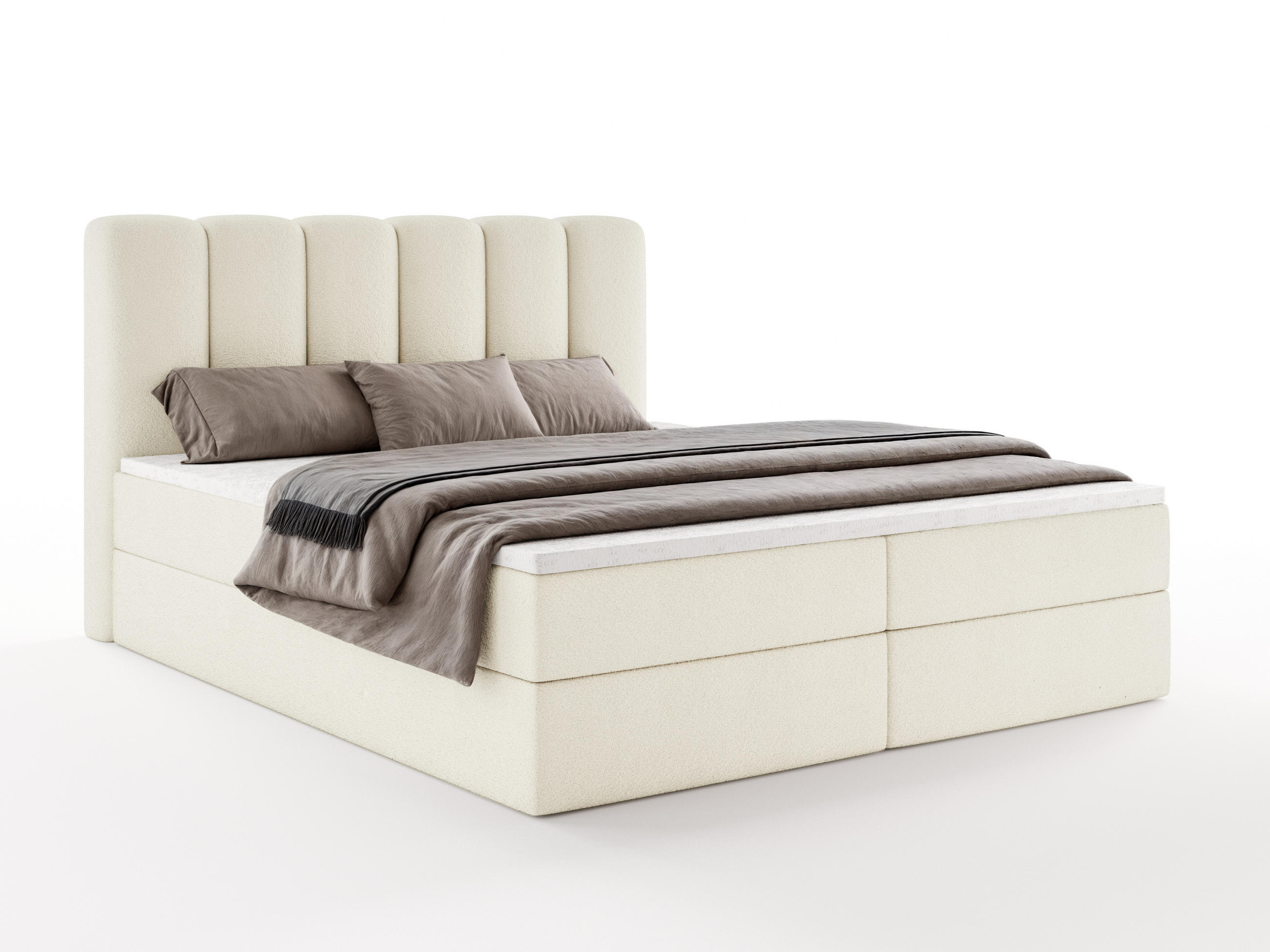 BOXBETT NOLARO 200x200 cm Komplett-Set mit Bettkasten, Bonell-Matratze und Topper, Bouclé Creme - Creme, Textil (200/200cm) - Luxkor24