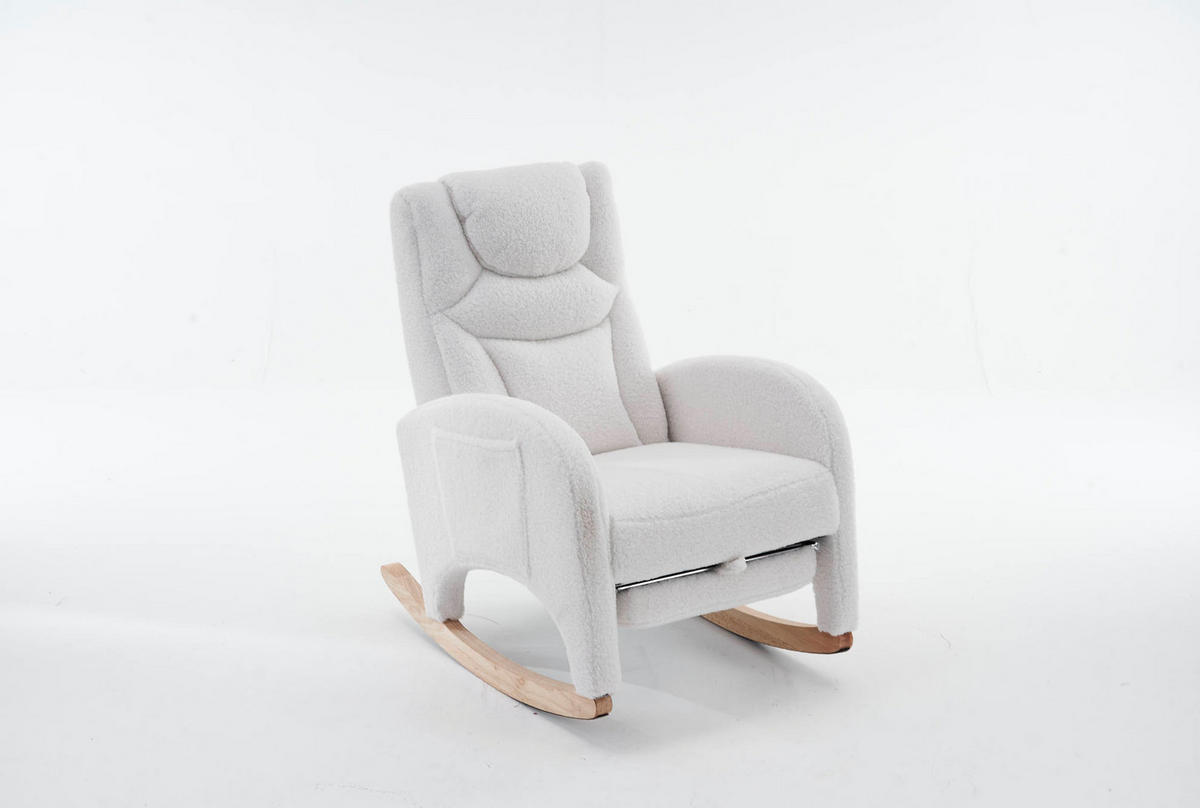 SCHAUKELSTUHL Teddy-Stoff mit klappbarem Fußhocker und Kopfstütze 66/125/101 cm Weiß - Weiß, Textil (125/101/66cm) - Redom