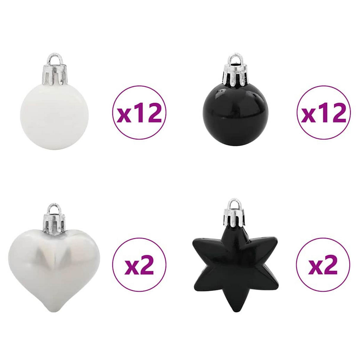 WEIHNACHTSKUGEL-SET 40 -teilig 6/6/6 cm Schwarz Kunststoff - Schwarz, Kunststoff (6/6/6cm) - vidaXL
