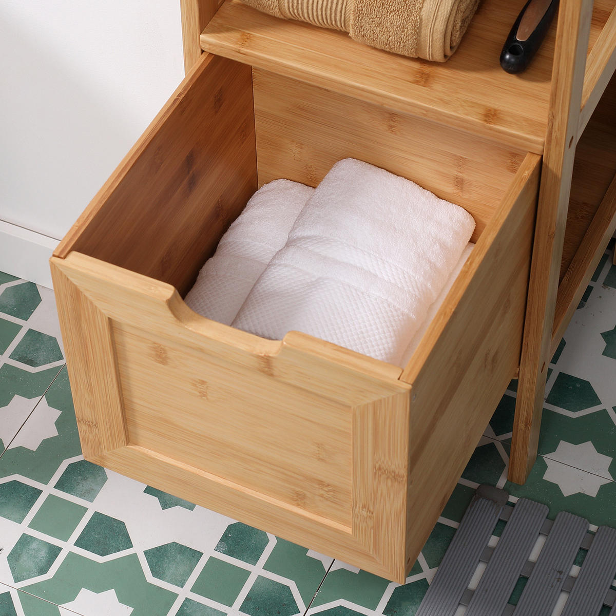 BADEZIMMERSCHRANK, Badschrank aus Bambus, Aufbewahrungsschrank, 30 x 30 x 90 cm - Naturfarben, Holz (30/90/30cm) - Kleankin