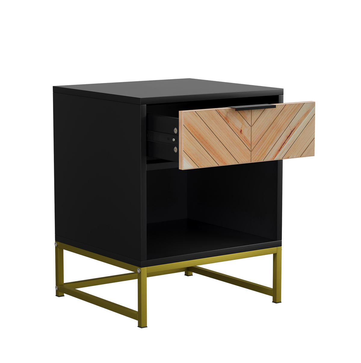 NACHTTISCH 43/40/55 cm Schwarz/Natur aus MDF mit Schublade - Hellbraun, Holzwerkstoff (40/55/43cm) - OKWISH