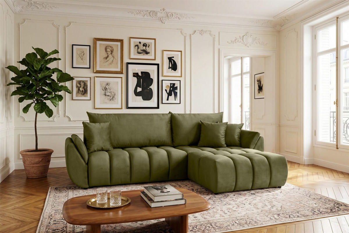 ECKSOFA Collin Mit Schlaffunktion - Grün, Holzwerkstoff/Textil (185/280cm) - Fun Möbel