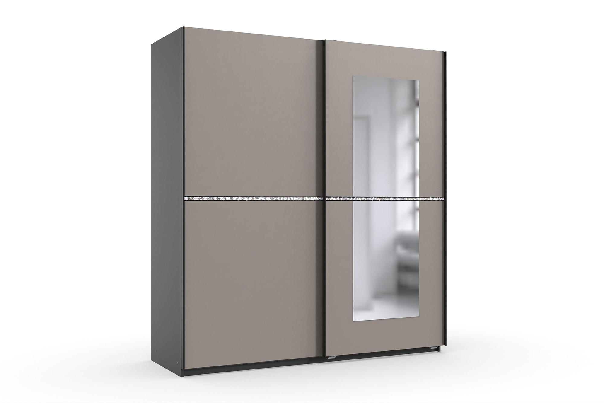 SCHWEBETÜRENSCHRANK Dundee in Grafit mit Saharagrau und Strass 180x198x64cm - Grau, Holzwerkstoff (180/198/65cm)