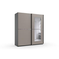 SCHWEBETÜRENSCHRANK Dundee in Grafit mit Saharagrau und Strass 180x198x64cm - Grau, Holzwerkstoff (180/198/65cm)