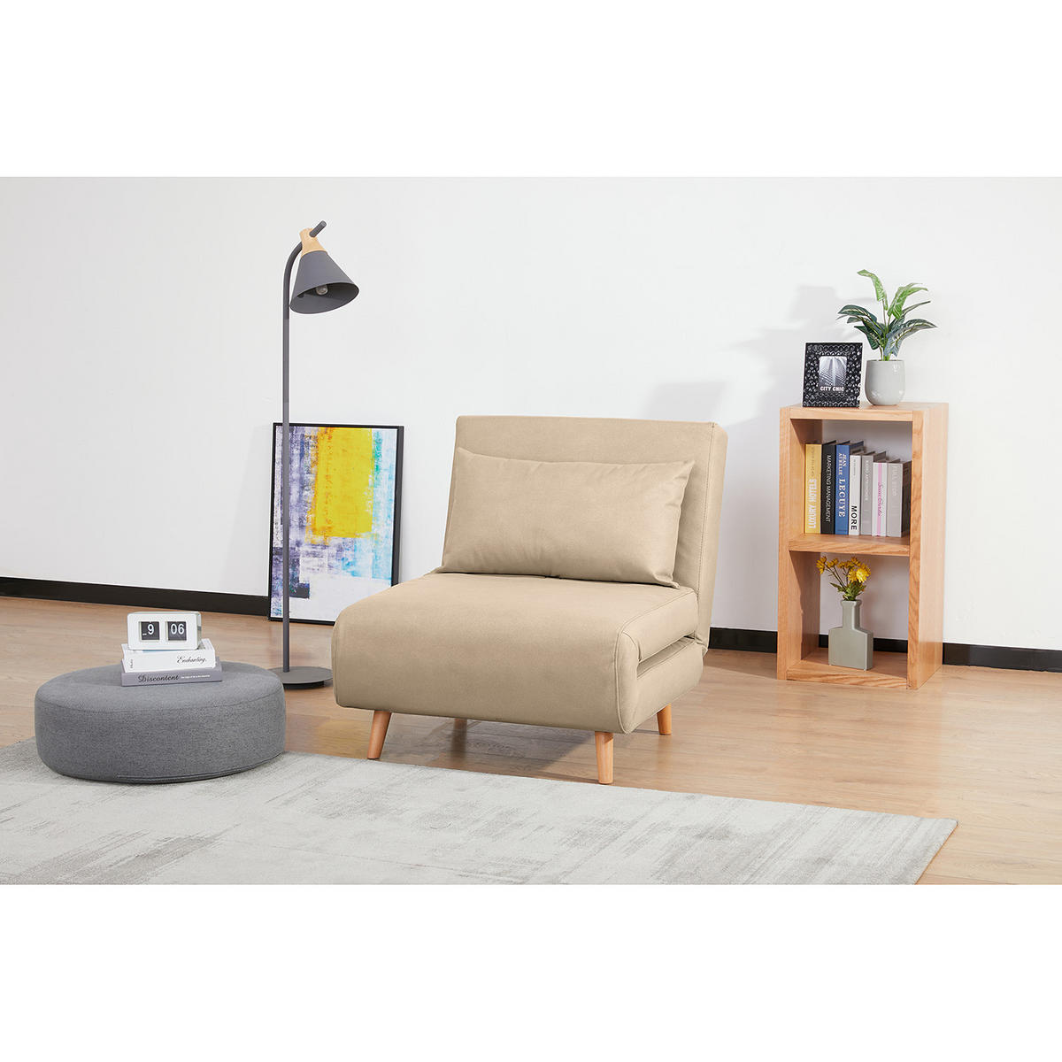 SCHLAFSESSEL - Textil / Teilmassivholz - Buchefarben/Creme, Holz/Buchenholz (77/81/90cm) - home24