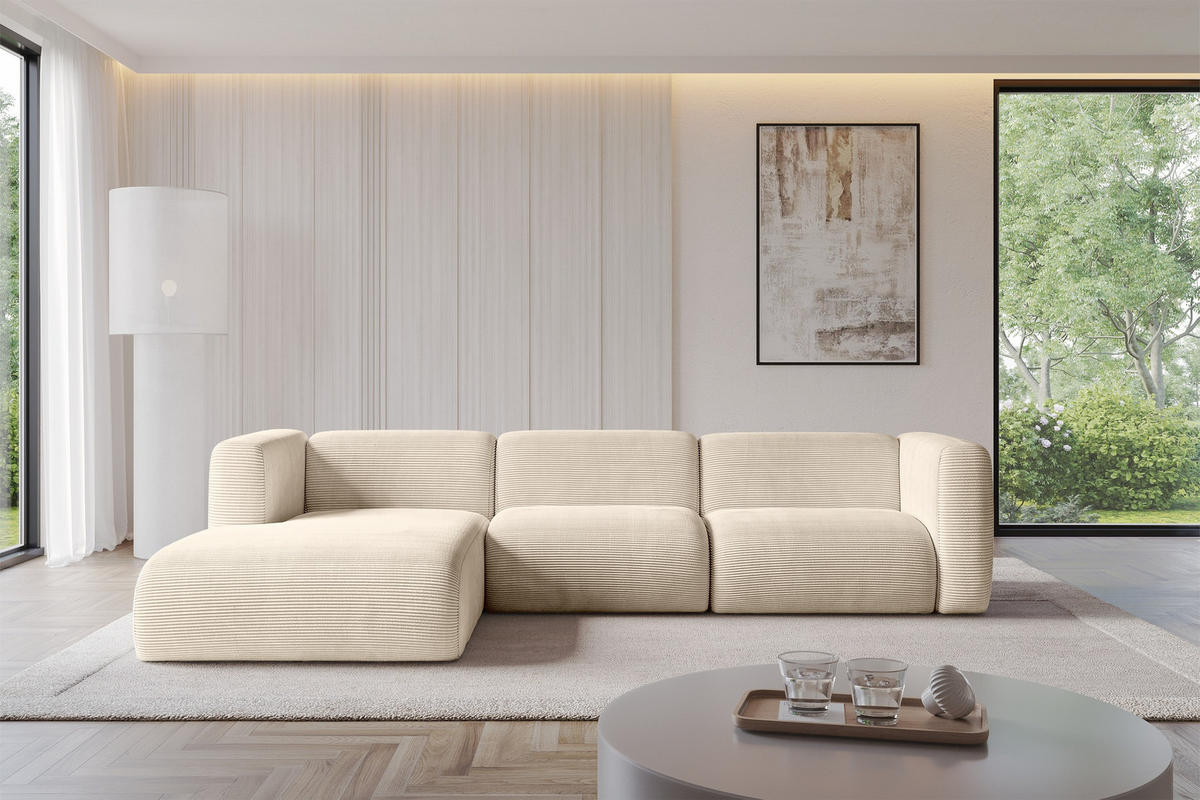 ECKSOFA Ottomane Links MIRA-L2 318x179x89 Beige Cord - Sandfarben/Beige, Holzwerkstoff/Kunststoff (318/179cm) - ALTDECOR