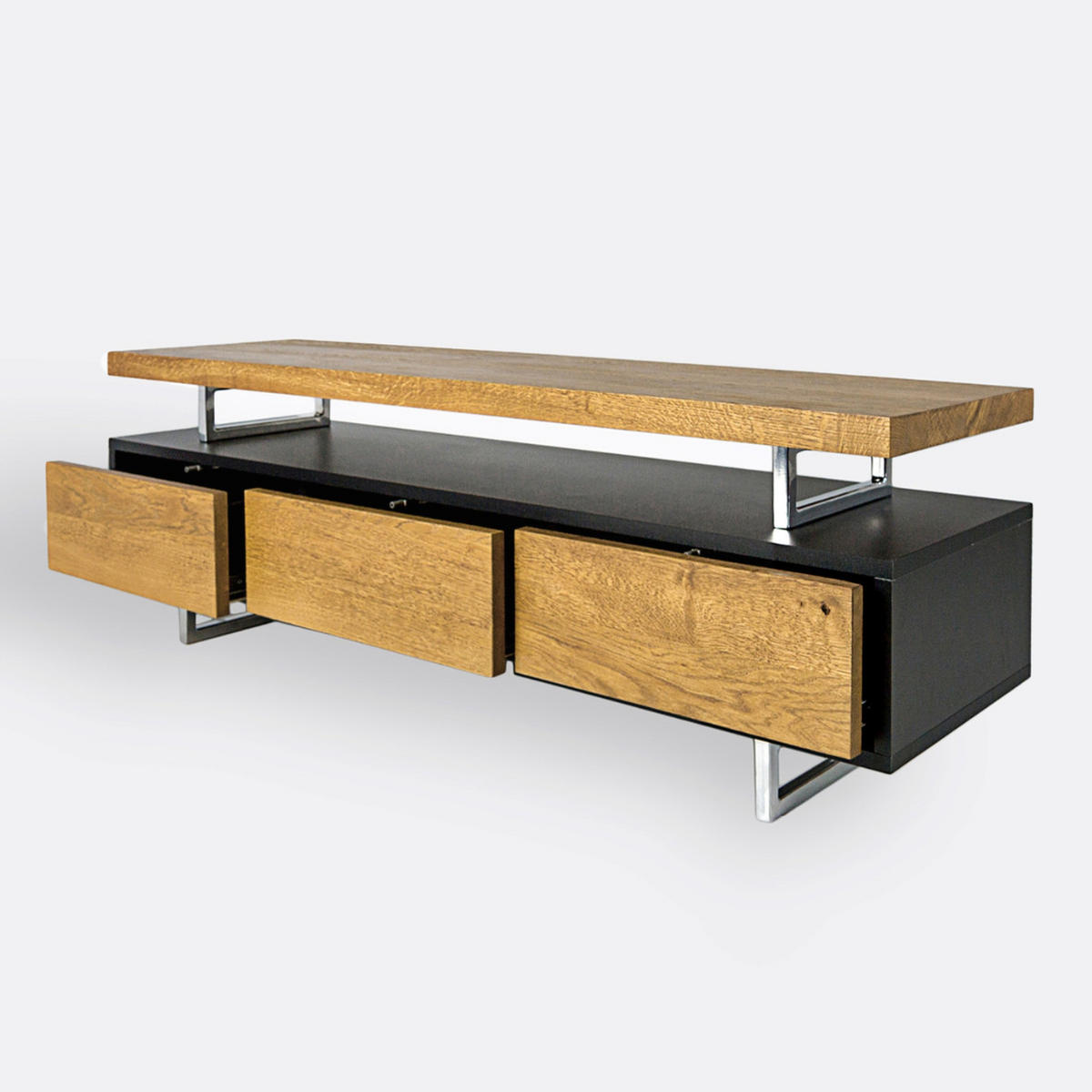 FERNSEHSCHRANK aus Eichenholz und laminierter Platte auf Metallbeinen NESCA II - Eichefarben, Holz (135/45/40cm) - Rawood Furniture