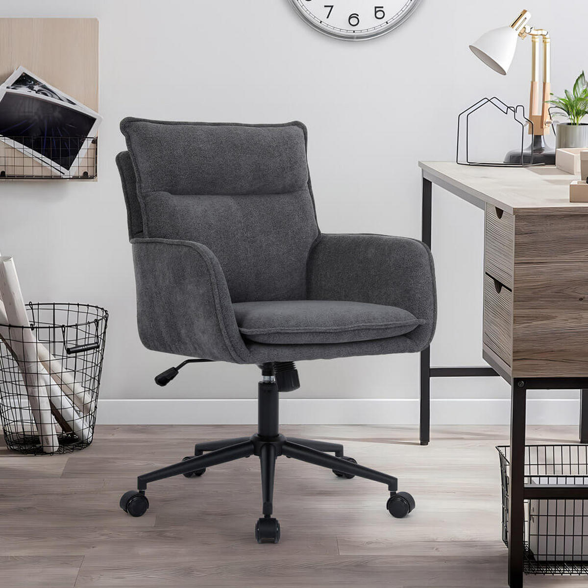 BÜROSTUHL aus Webstoff CORA - Anthrazit - Anthrazit, Kunststoff (60/100/70cm) - Home Deluxe