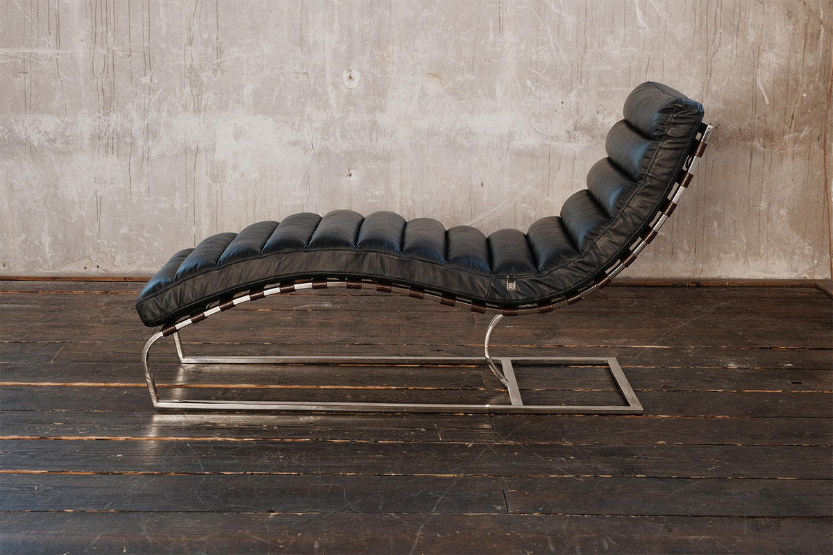 RELAXLIEGE SIRY Schwarz Leder - Silberfarben/Schwarz, Leder/Metall (61/88/150cm) - KAWOLA