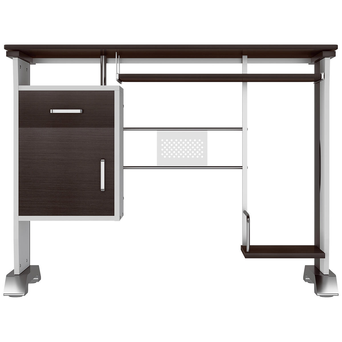 SCHREIBTISCH Schwarzbraun und Weiß mit Tastaturauszug, Schublade und Fach 100/52/75 cm - Walnussfarben, Holzwerkstoff (52/100/75cm) - PANGIVO