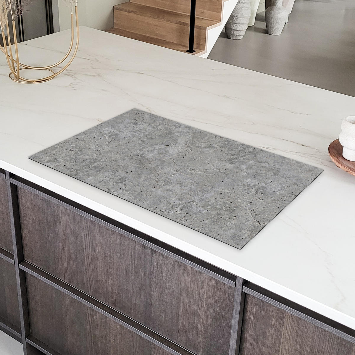 HERDABDECKPLATTE Beton - Schiefer - Grau - Struktur aus Beton Ceranfeldabdeckung 90x52 cm - Hellgrau, Kunststoff (90/52/0.2cm) - MuchoWow