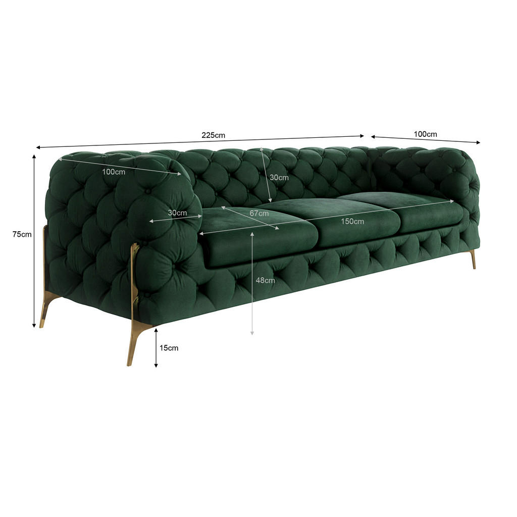 Thumbnail - S-Style Möbel Sitzgarnitur, Smaragdgrün, Textil, Echtholz,Buche, Birke, 6-Sitzer, Füllung: Polyetherschaumkern, 243x75x1...