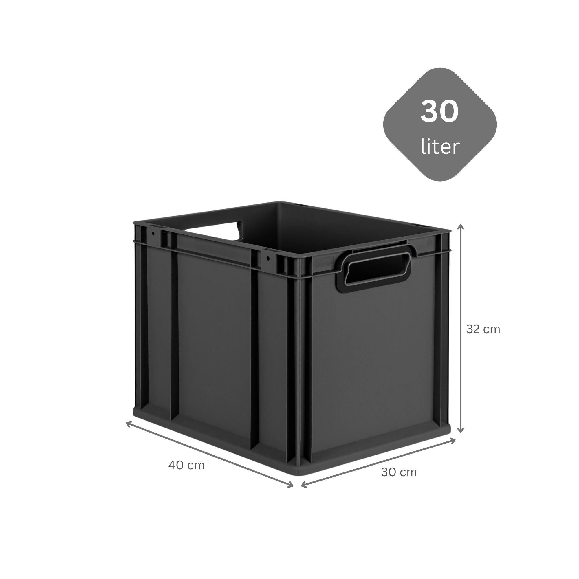 EUROBOX NextGen Color 32x30x40 cm 30 Liter Griffe schwarz offen, Schwarz - Anthrazit/Schwarz, Kunststoff (30/32/40cm) - PROREGAL
