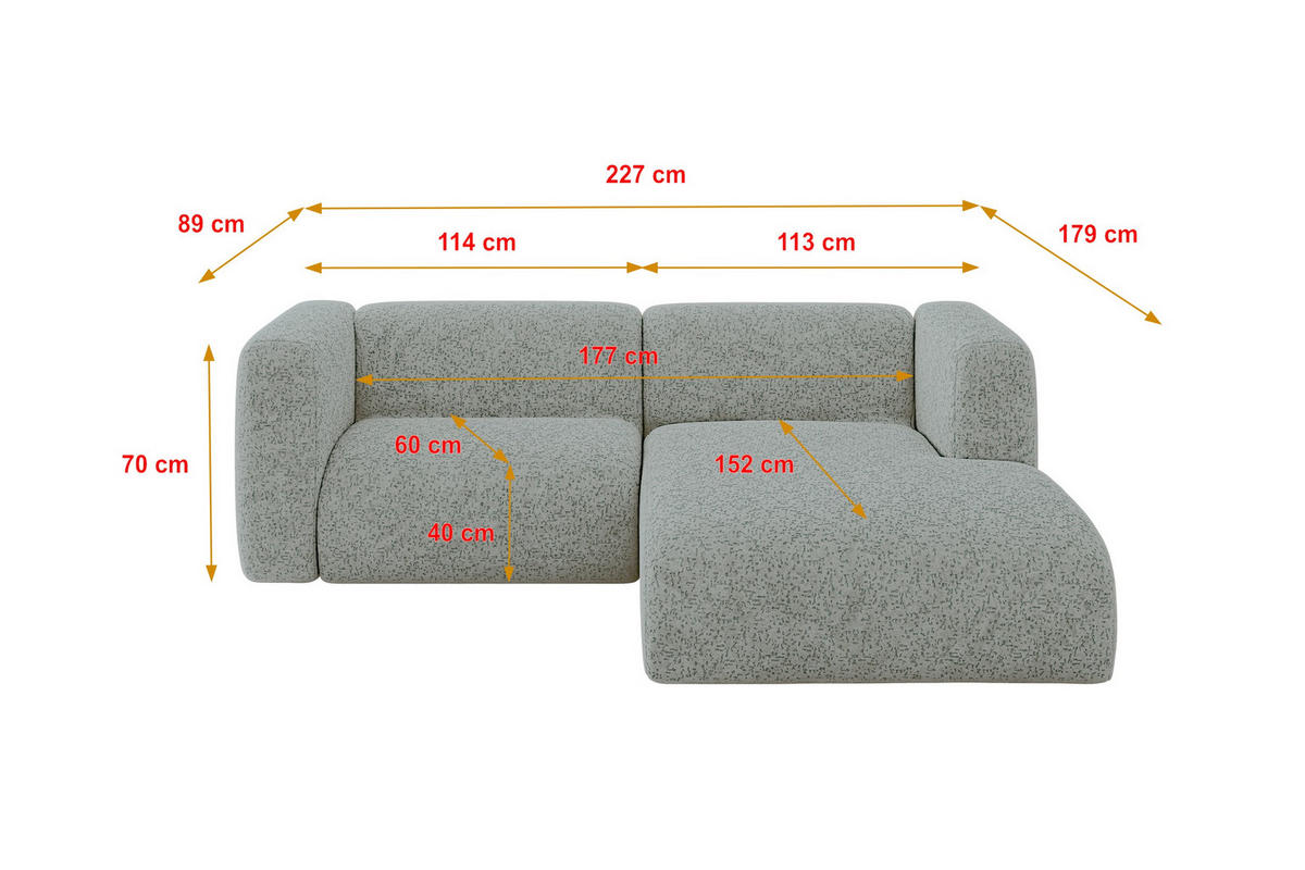 ECKSOFA Ottomane Rechts MIRA-L1 227x179x89 Grün Velours - Schwarz/Hellgrün, Holzwerkstoff/Kunststoff (227/179cm) - ALTDECOR