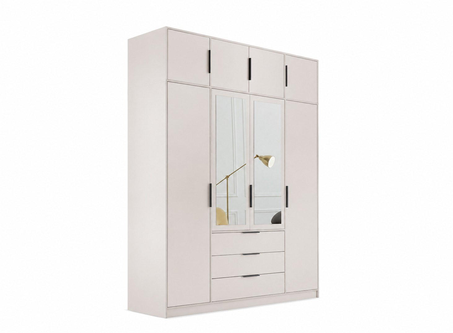 DREHTÜRENSCHRANK OBERON 196/200/57,5cm 4-türig mit Spiegel Kaschmir - Kaschmir, Holzwerkstoff (196/200/57.5cm) - MASSENO
