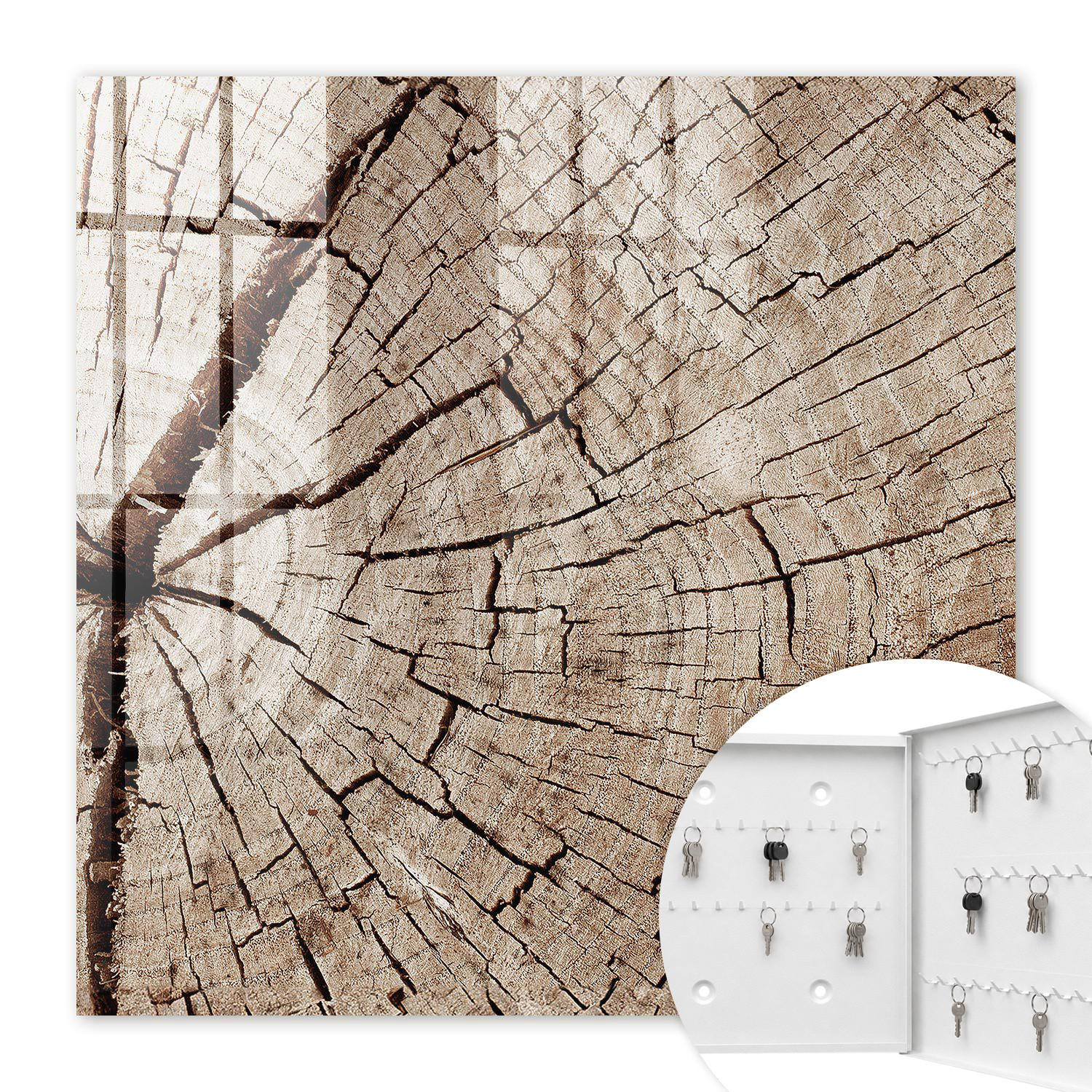 SCHLÜSSELBOX Weiß 30x30 cm – Türöffnung nach rechts - Holzmaserung - Braun, Metall (30/30/5cm) - TULUP