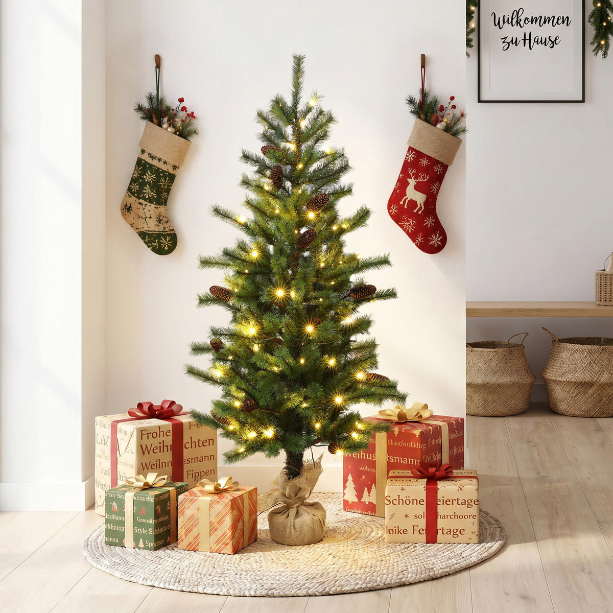 WEIHNACHTSBAUM 138 cm mit 80 LEDs, Kiefern-Optik, Grün - Grün, Kunststoff (138cm) - Hometopia