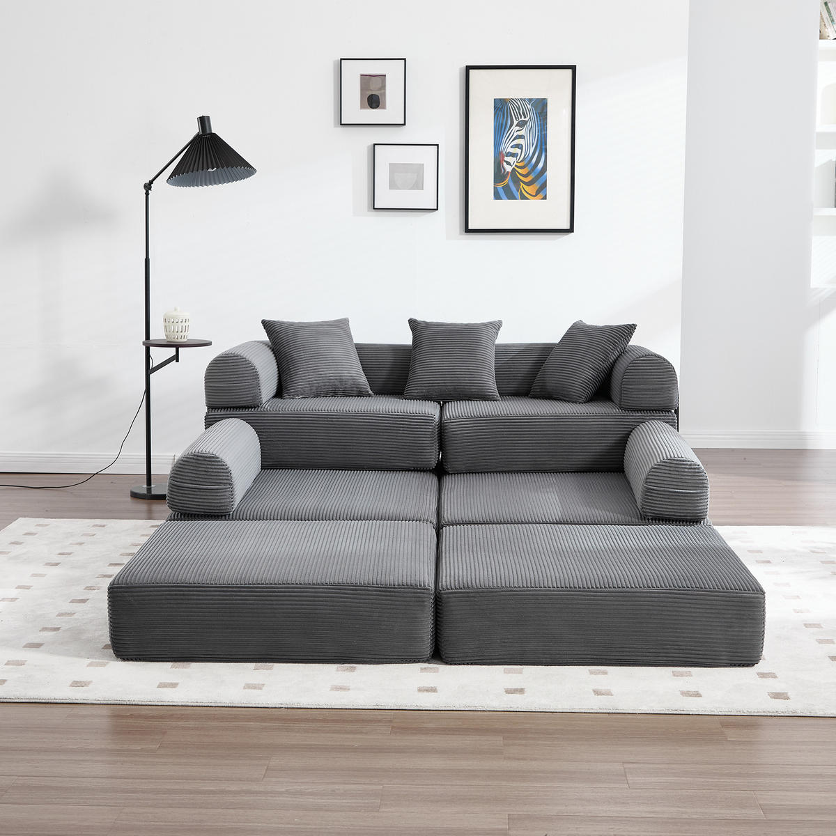 SCHLAFSOFA 270/180/64 cm Dunkelgrau mit Integrierte Seitentaschen - Dunkelgrau, Textil (270/64/180cm) - Oxeza