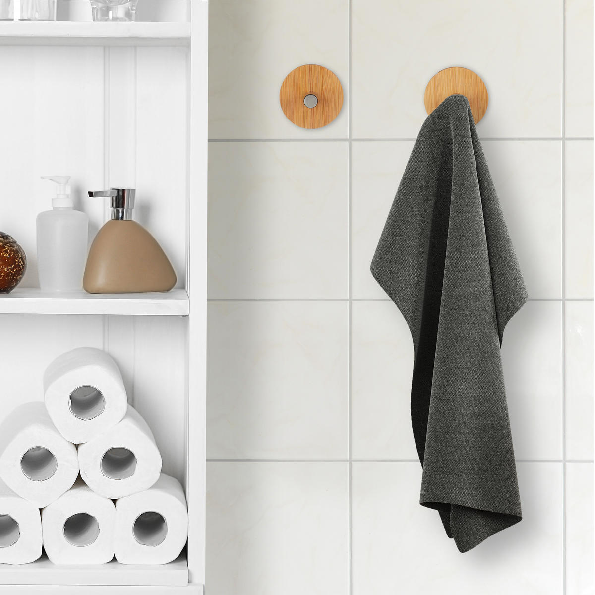 HANDTUCHHAKEN - Hellbraun, Holz/Metall (6/6/4.5cm) - Relaxdays