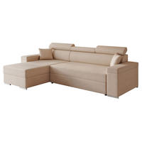 ECKSOFA AISHA mit Schlaffunktion und Bettkasten Beige - Beige, Holzwerkstoff/Kunststoff (250/90cm) - Idohome