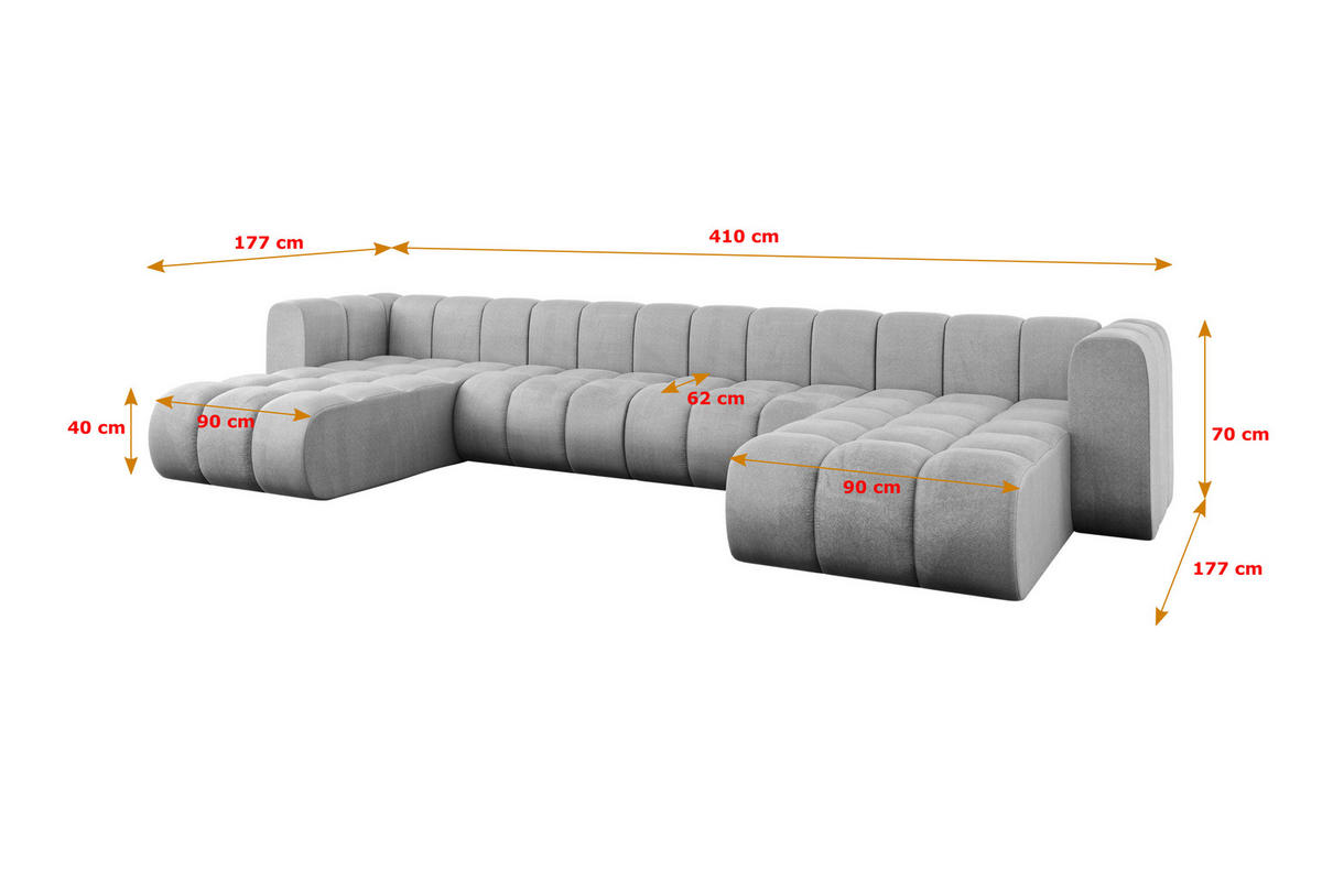 WOHNLANDSCHAFT modulares Sofa Joren-U2 - 410x177x70 cm Grau - Hellgrau, Holzwerkstoff/Textil (410/70/177cm) - ALTDECOR